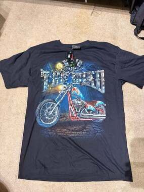 Rock Chang 3D Glow In The Dark Biker Chopper Motorcycle T-Shirt Black Men's XL
